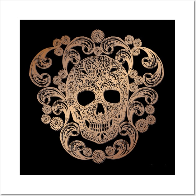 Gold Lace Skull Wall Art by Cecilia Mok